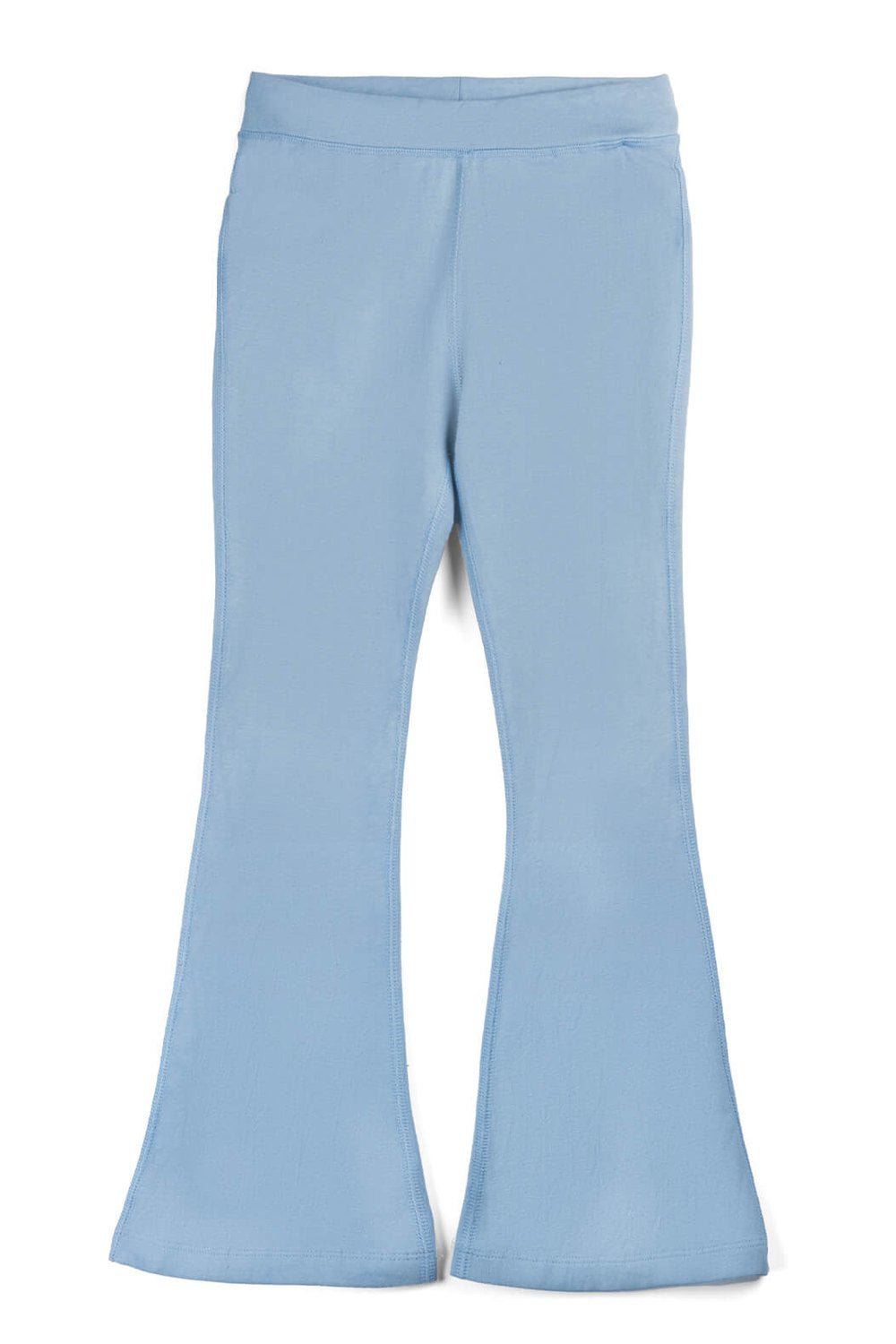 Light blue flared yoga pants on a white background