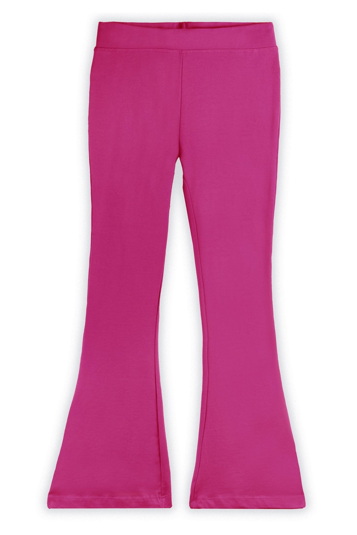 Pink flared yoga pants on a white background