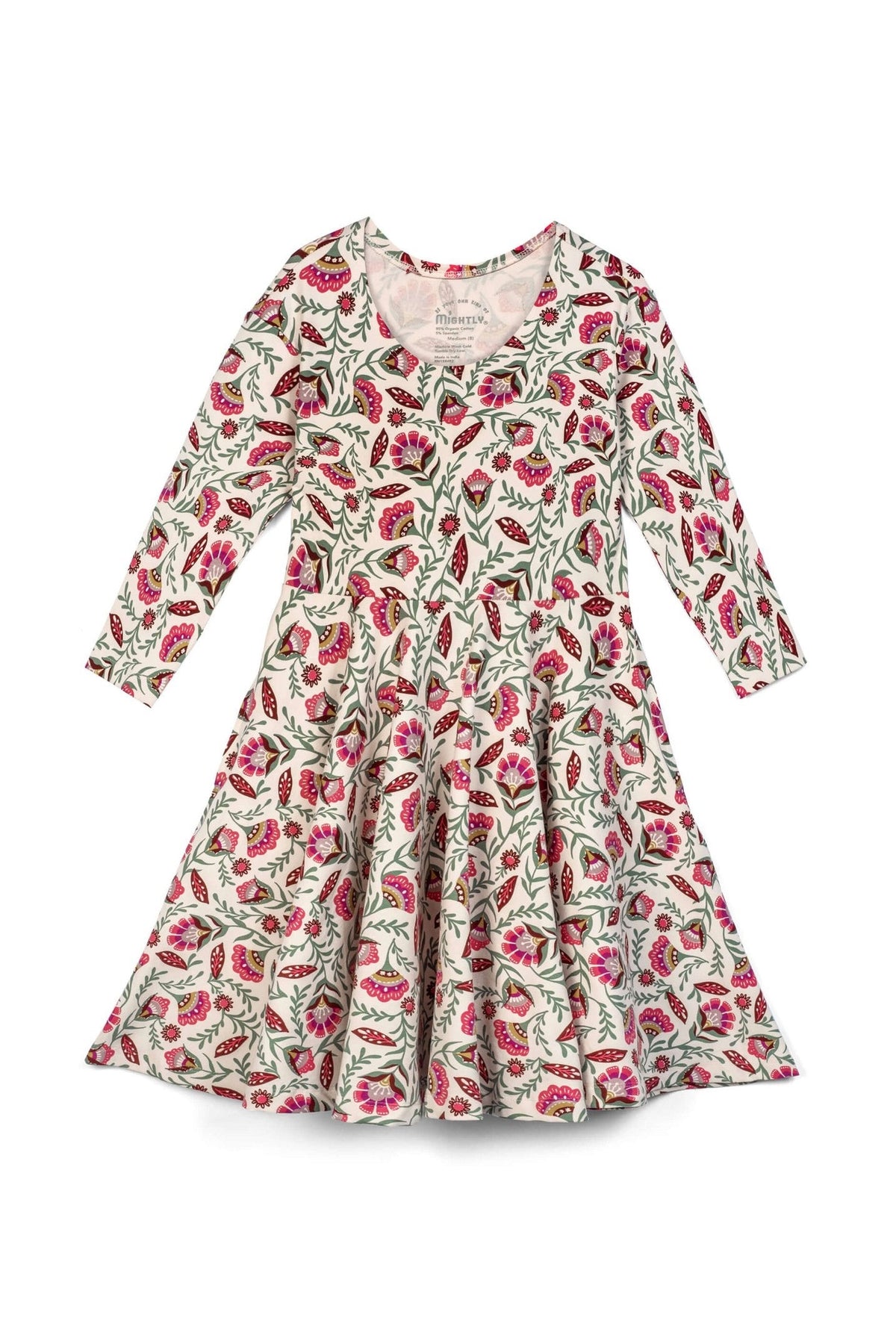 Kids Organic Cotton 3/4 Sleeve Twirl Dress: Folk Floral