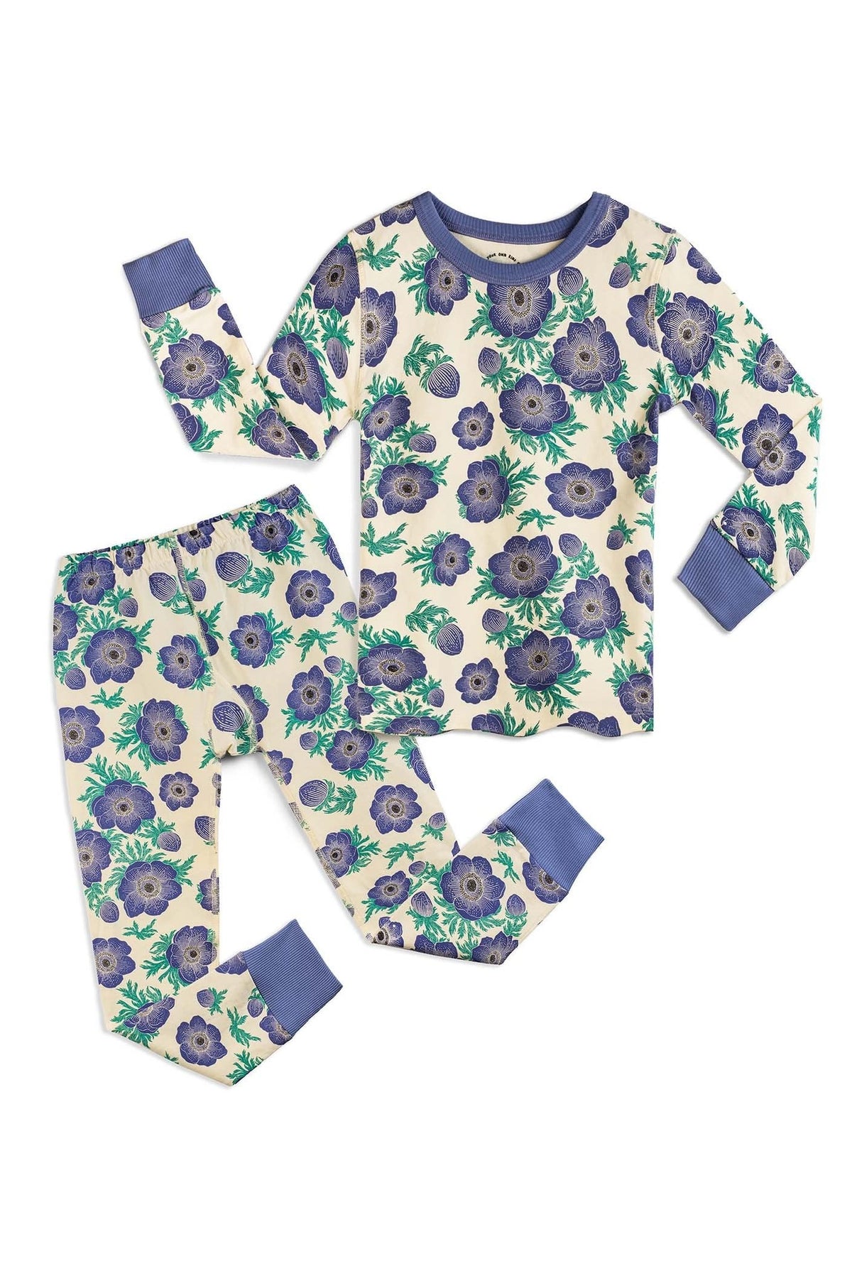Floral pajama set with purple flowers on a white background