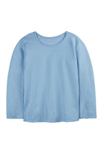 A light blue long-sleeve crewneck top, shown flat against a plain white background. 