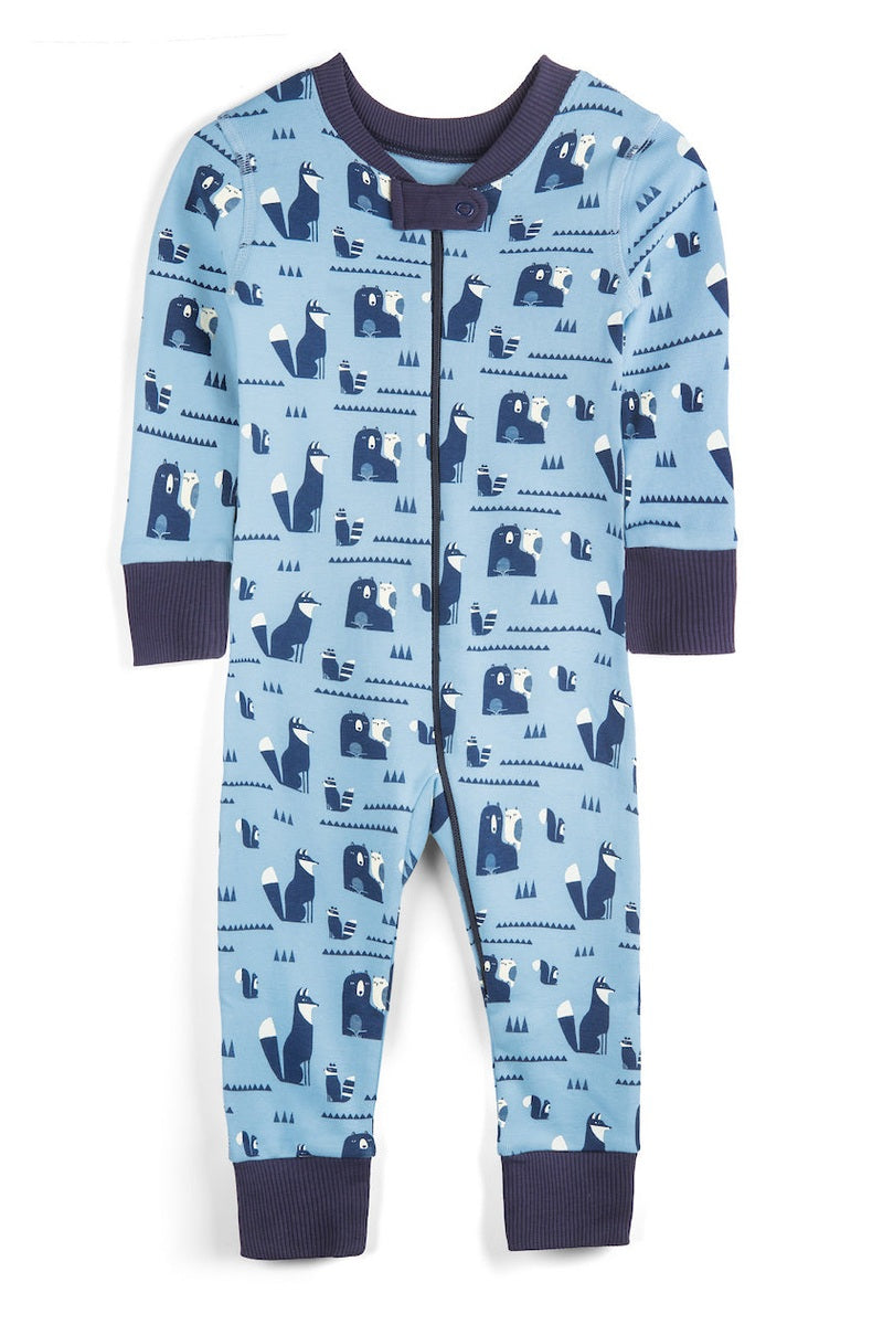 Children's blue pajama with animal pattern on a white background 