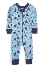 Children's blue pajama with animal pattern on a white background 