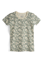 T-shirt with a green snake pattern on a white background 