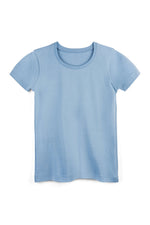 A light blue short-sleeve crewneck t-shirt displayed flat against a plain white background. 