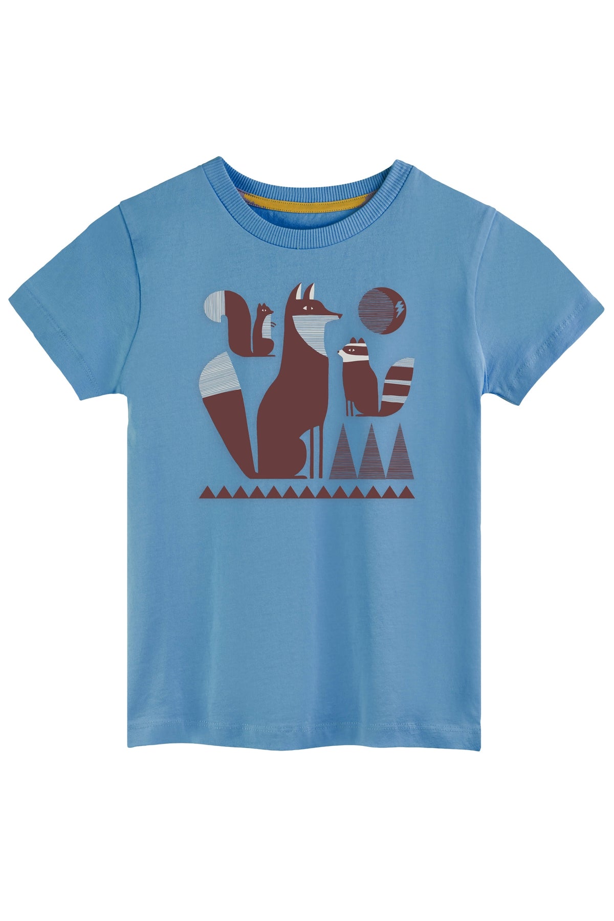 Blue t-shirt with fox graphic on a white background 