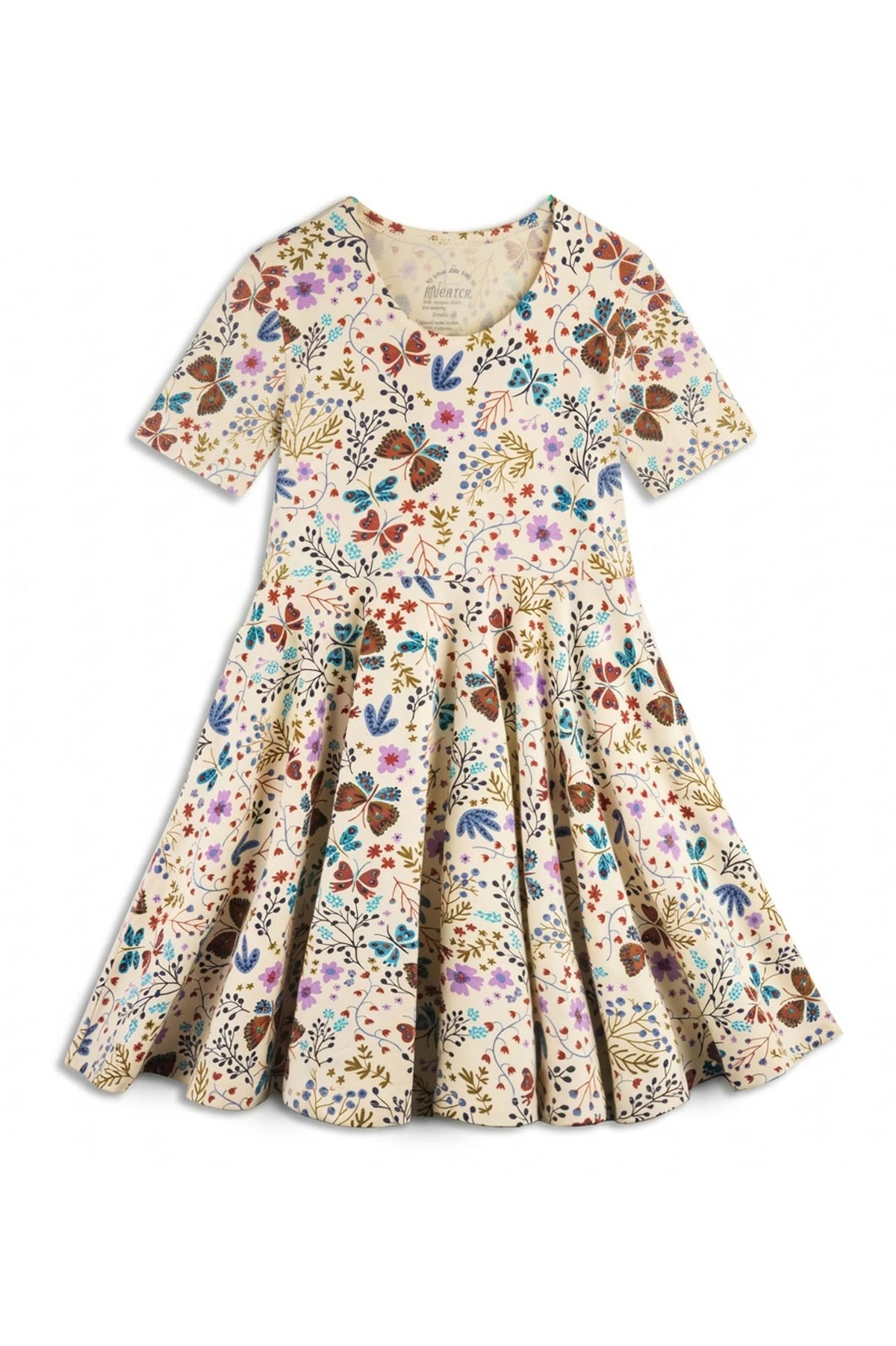 Girls Organic Cotton Short Sleeve Twirl Dress: Botanical Floral