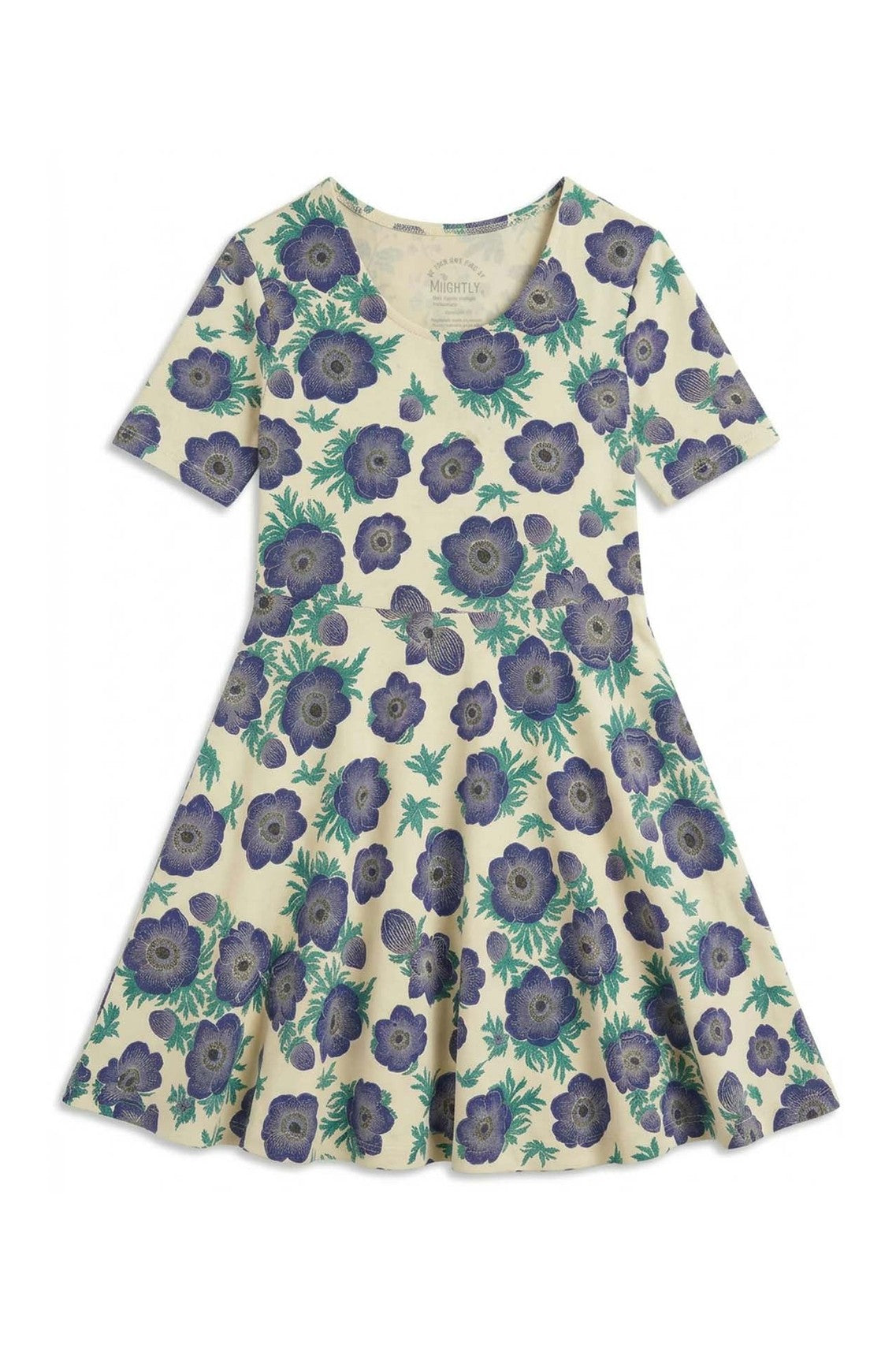 Girls Organic Cotton Short Sleeve Twirl Dress: Purple Poppies