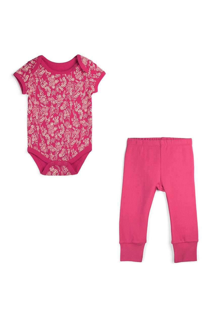 Organic Cotton Baby Bodysuit + Pant Bundle: Begonia