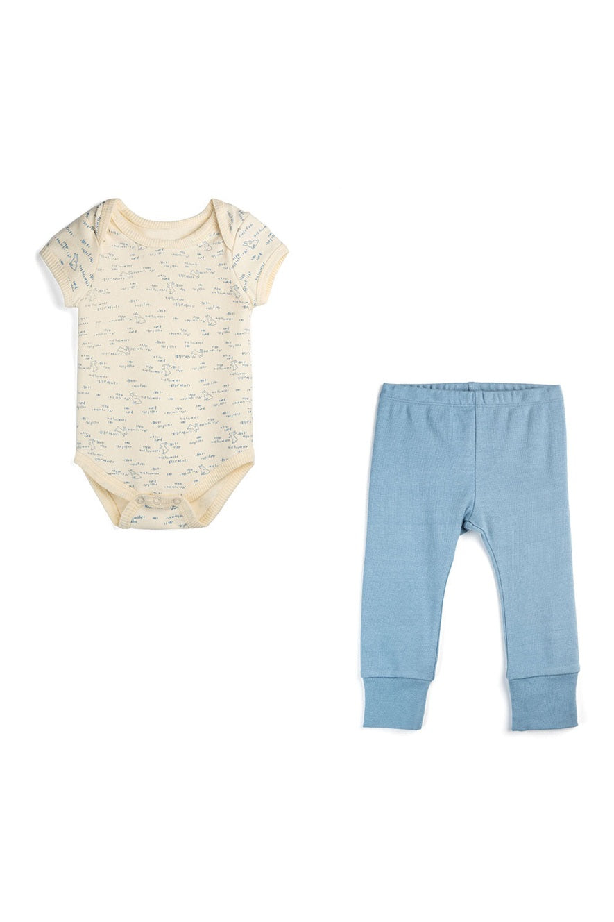 Organic Cotton Baby Bodysuit + Pant Bundle: Bunny Hop