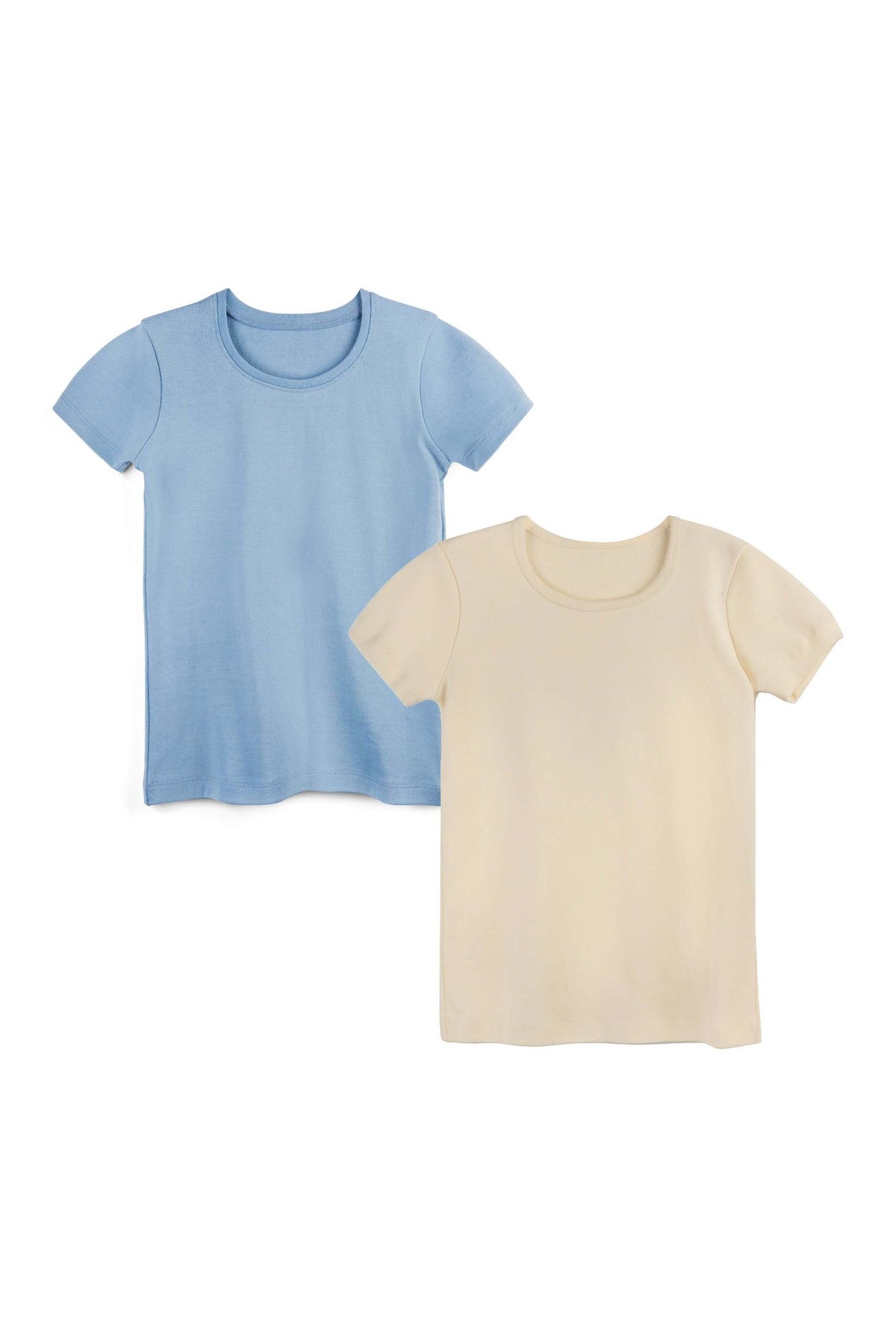 Organic Cotton Kids Rib Knit Short Sleeve 2-pack: Ivory & Chambray Combo