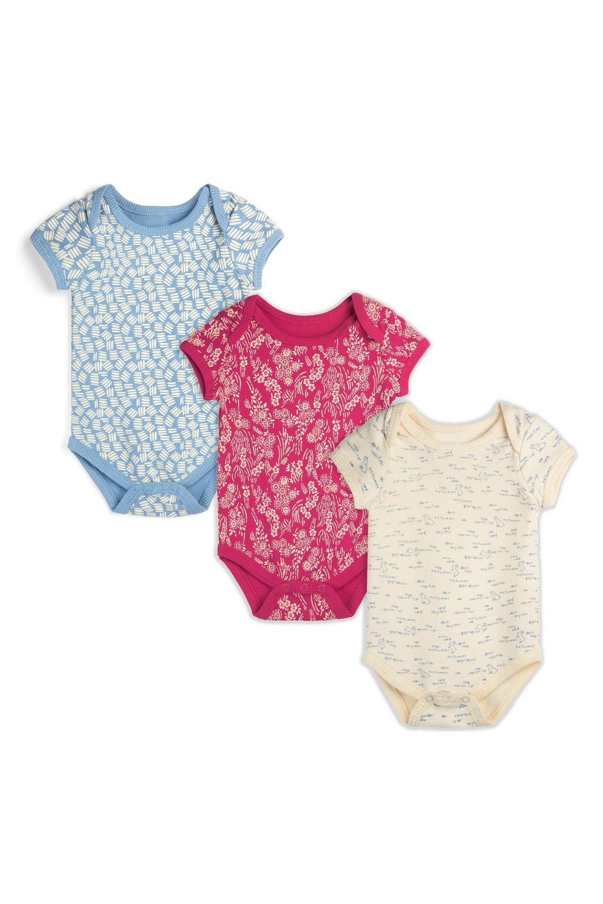 Organic Cotton Baby Bodysuits 3-Pack: Bunny Hop Combo