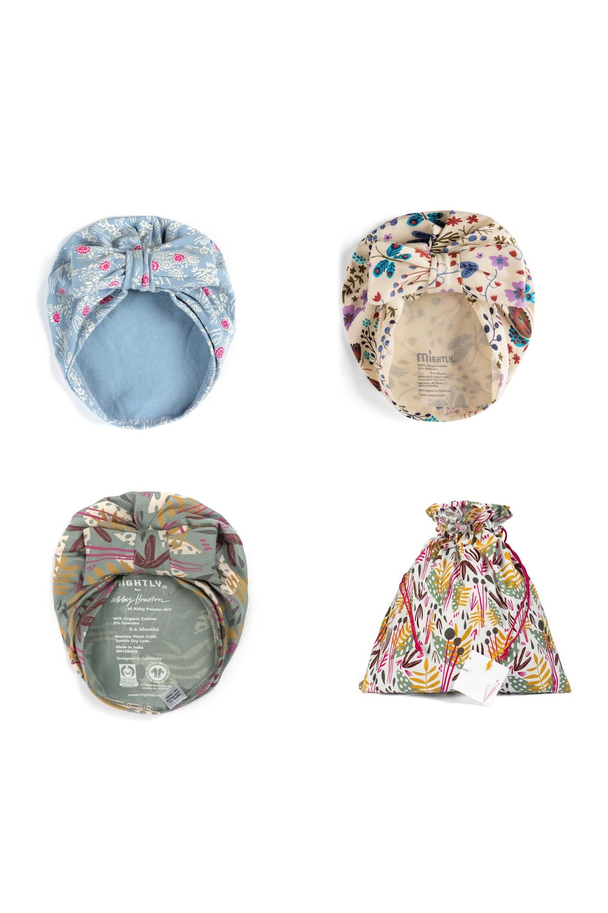 Baby Hat 3 Pack Gift Set with Reusable Fabric Gift Bag