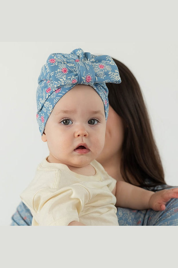 Organic Cotton Baby Bow Turban: Cherry Blossom