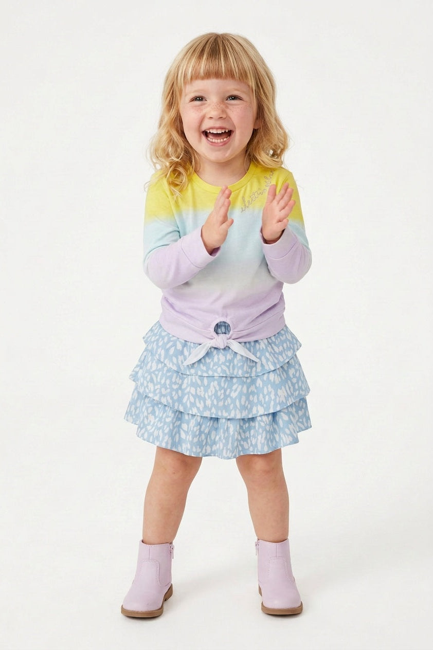 Spots Chambray Tiered Skirt
