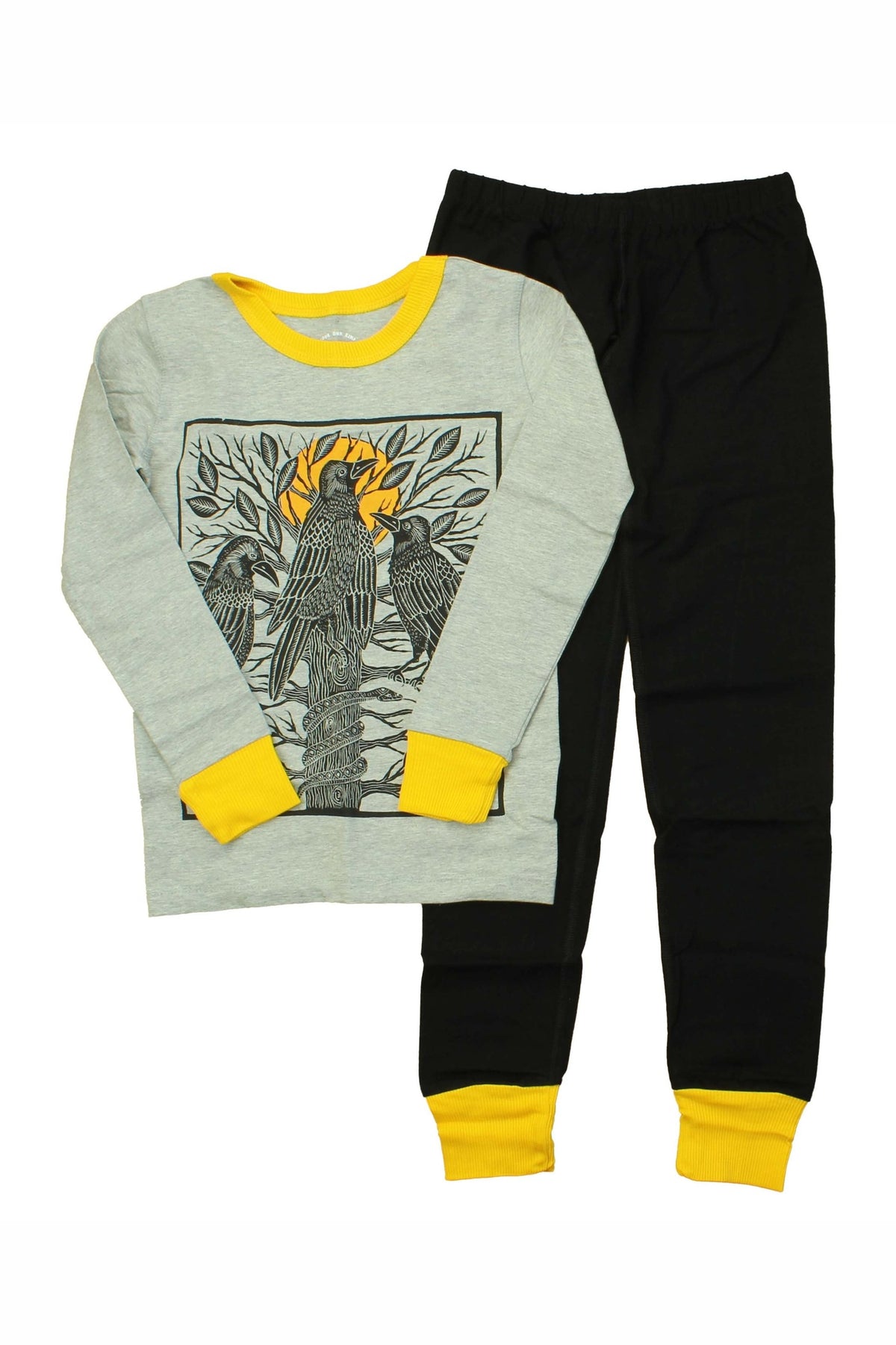 Pre-owned Black | Yellow | Birds PJ Set size: 14 Years Black | Yellow | Birds