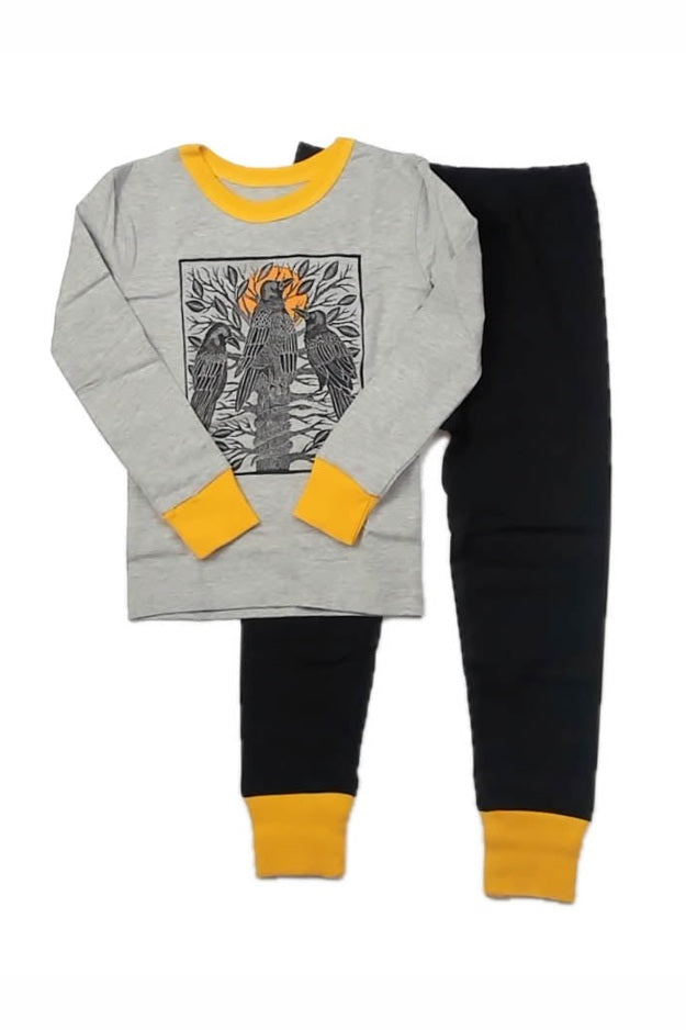 Pre-owned Gray | Black Bird 2-piece Pajamas size: 6-14 Years Gray | Black Bird