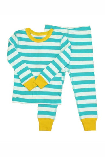 Pre-owned Teal Stripe | Yellow 2-piece Pajamas size: 6-14 Years Teal Stripe | Yellow