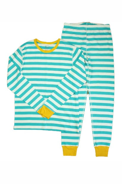 Pre-owned Teal Stripe | Yellow PJ Set size: Adult S-XL Teal Stripe | Yellow