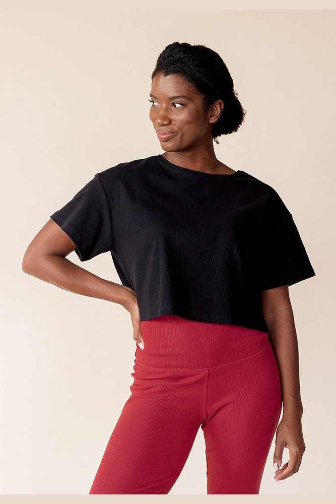Organic Cotton Short Sleeve Rib Knit Crop Top - FINAL SALE