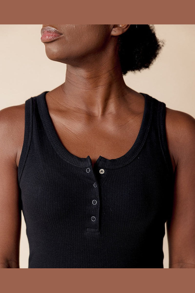 Organic Cotton Rib Knit Tank Midi Dress in Black - FINAL SALE