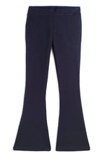 Navy blue flared legging yoga pant on white background
