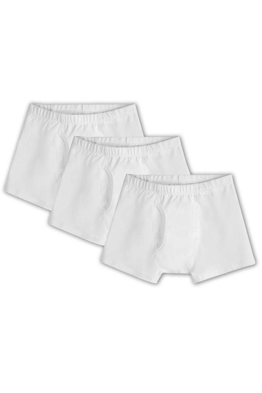 three white boys boxer briefs on a white back ground. 