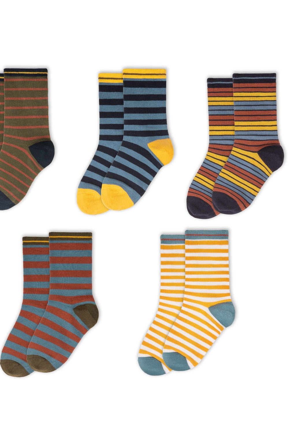 Collection of kids' socks in different colors and patterns